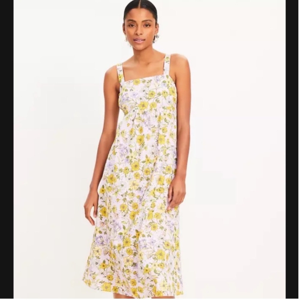LOFT Floral Eyelet Midi Dress Sz 10
